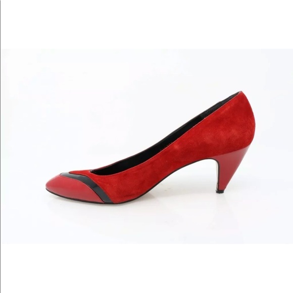 Vintage Palizzio Red Black Leather Pointed Toe Low Heel Pump - Slip On - Size 9N - Picture 10 of 16